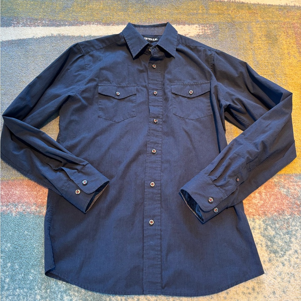 Airwalk Men's M Navy Blue Shirt, mini check pattern, black and blue